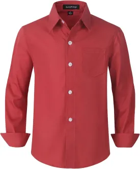 Spring&Gege Boys' Long Sleeve Dress Shirts Formal Uniform Poplin Solid