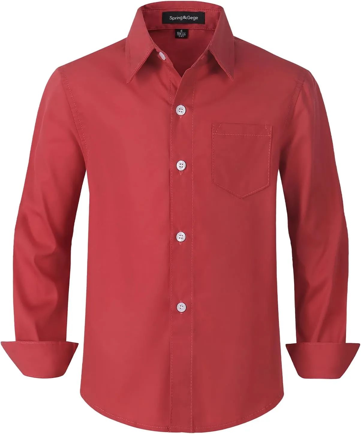 Spring&Gege Boys' Long Sleeve Dress Shirts Formal Uniform Poplin Solid
