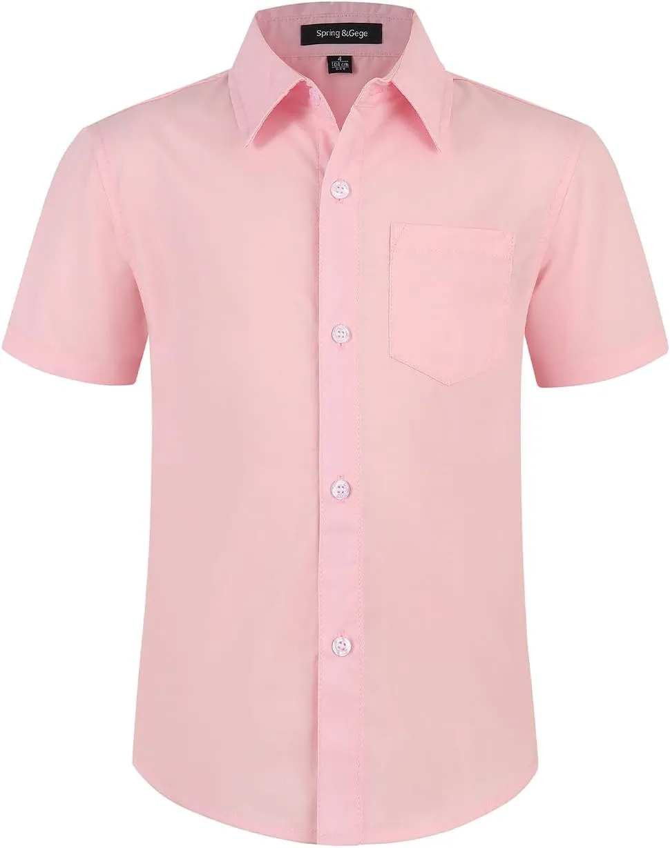 Spring&Gege Boys' Short Sleeve Dress Shirts Formal Uniform Poplin Solid