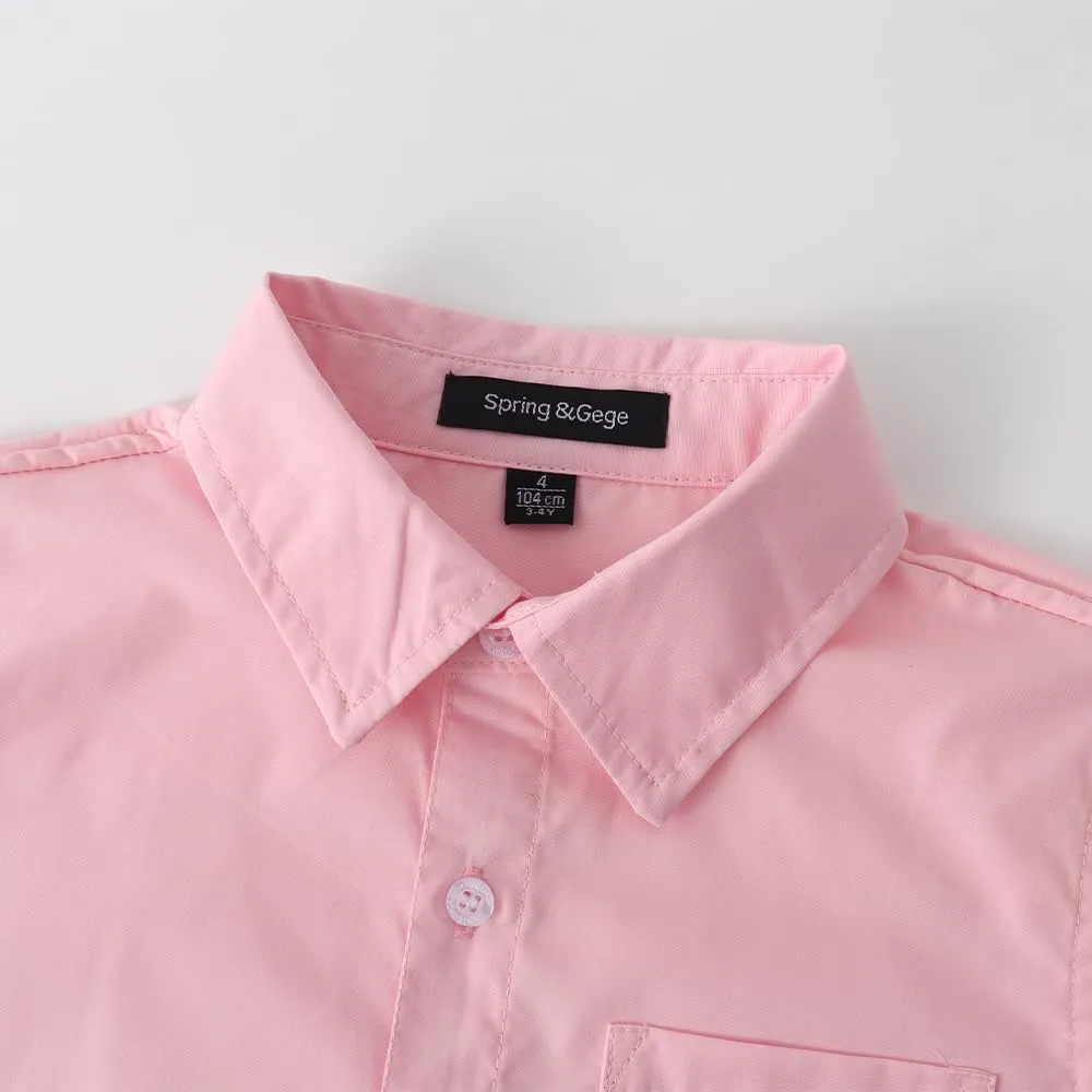 Spring&Gege Boys' Short Sleeve Dress Shirts Formal Uniform Poplin Solid