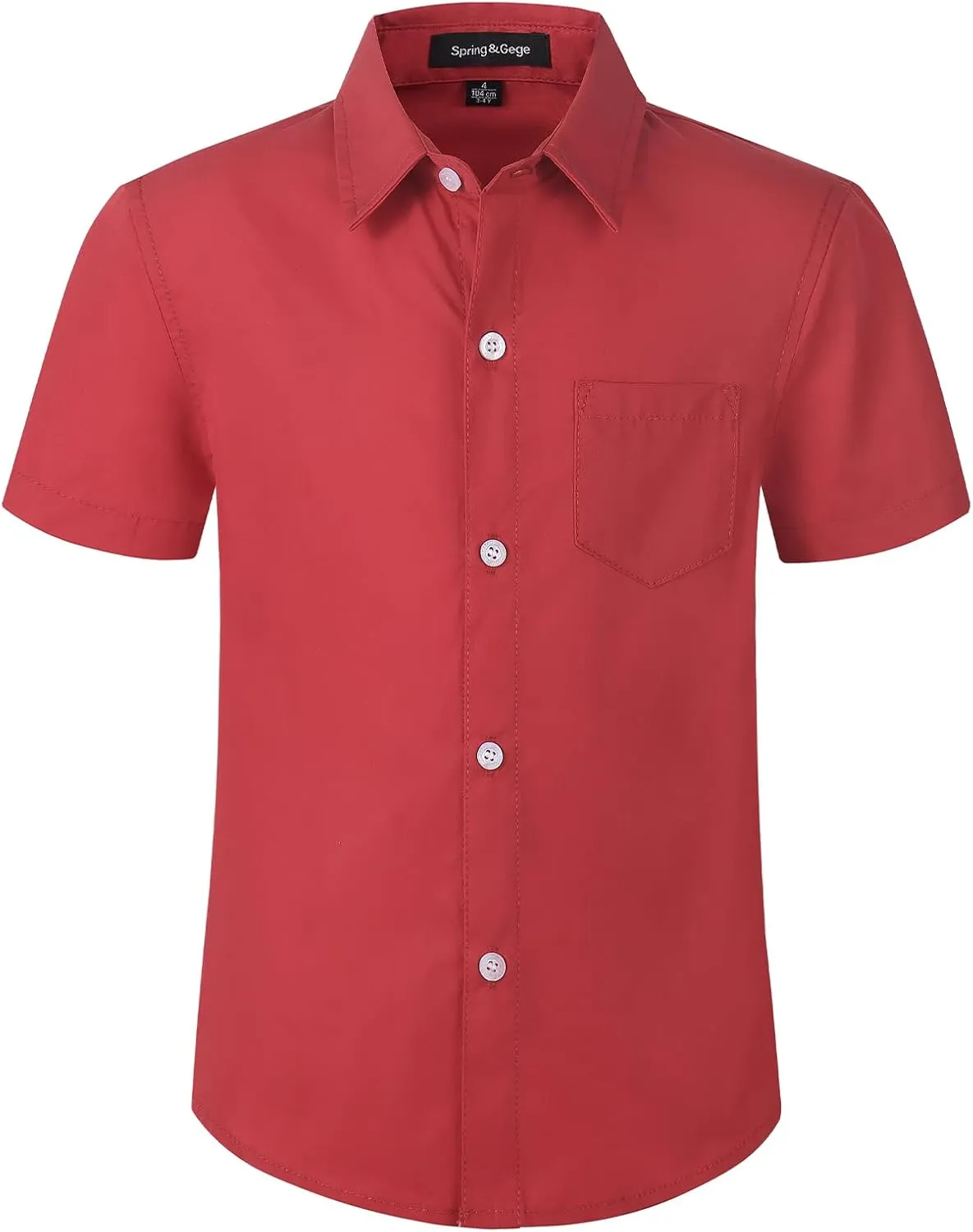 Spring&Gege Boys' Short Sleeve Dress Shirts Formal Uniform Poplin Solid