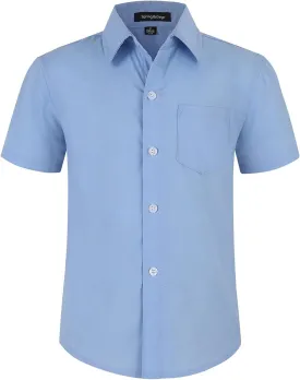 Spring&Gege Boys' Short Sleeve Dress Shirts Formal Uniform Poplin Solid