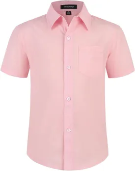 Spring&Gege Boys' Short Sleeve Dress Shirts Formal Uniform Poplin Solid