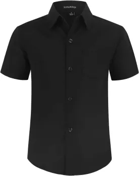 Spring&Gege Boys' Short Sleeve Dress Shirts Formal Uniform Poplin Solid