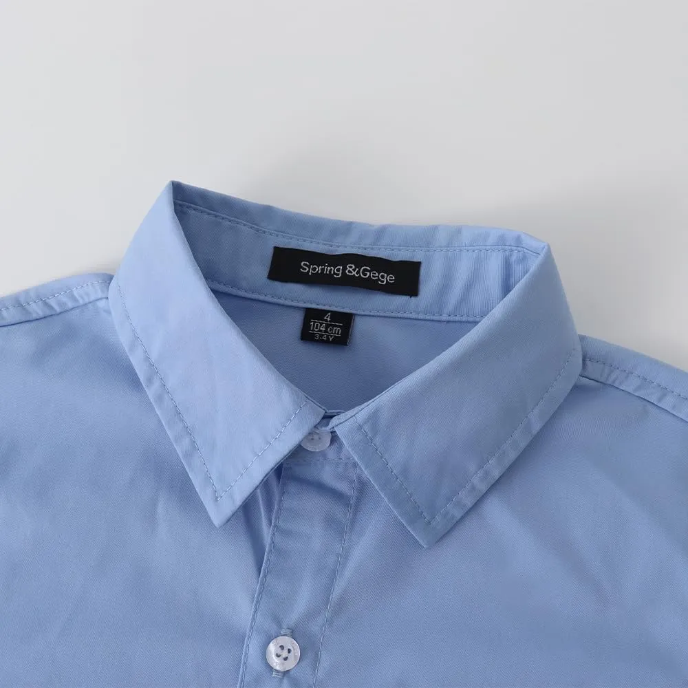 Spring&Gege Boys' Short Sleeve Dress Shirts Formal Uniform Poplin Solid