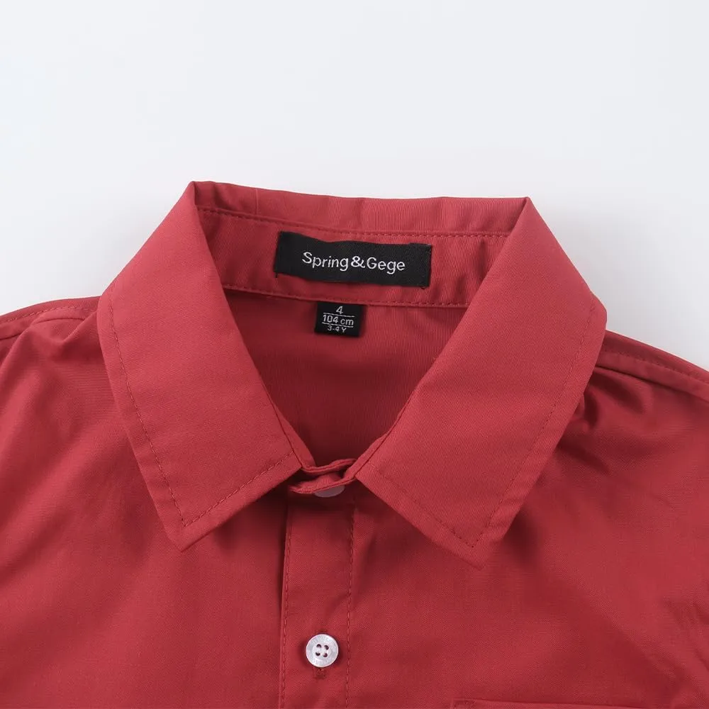 Spring&Gege Boys' Short Sleeve Dress Shirts Formal Uniform Poplin Solid