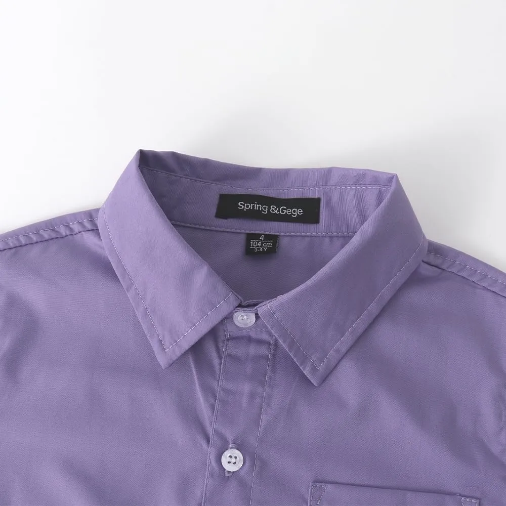 Spring&Gege Boys' Short Sleeve Dress Shirts Formal Uniform Poplin Solid