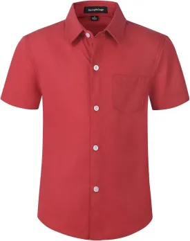 Spring&Gege Boys' Short Sleeve Dress Shirts Formal Uniform Poplin Solid
