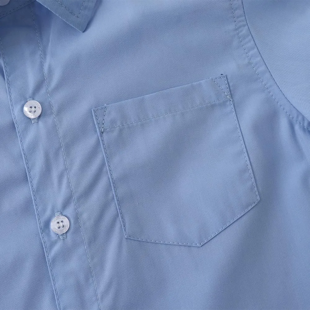 Spring&Gege Boys' Short Sleeve Dress Shirts Formal Uniform Poplin Solid