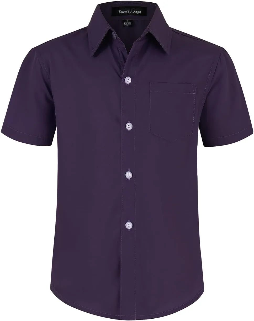 Spring&Gege Boys' Short Sleeve Dress Shirts Formal Uniform Poplin Solid