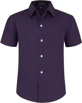 Spring&Gege Boys' Short Sleeve Dress Shirts Formal Uniform Poplin Solid