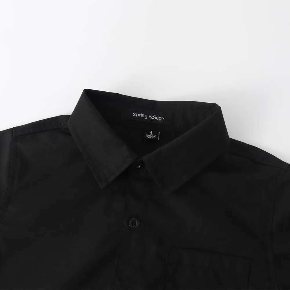 Spring&Gege Boys' Short Sleeve Dress Shirts Formal Uniform Poplin Solid