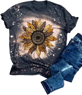 Sunflower Shirts for Women Cute Graphic Tee Shirts Letter Print Funny Tee Shirts Top