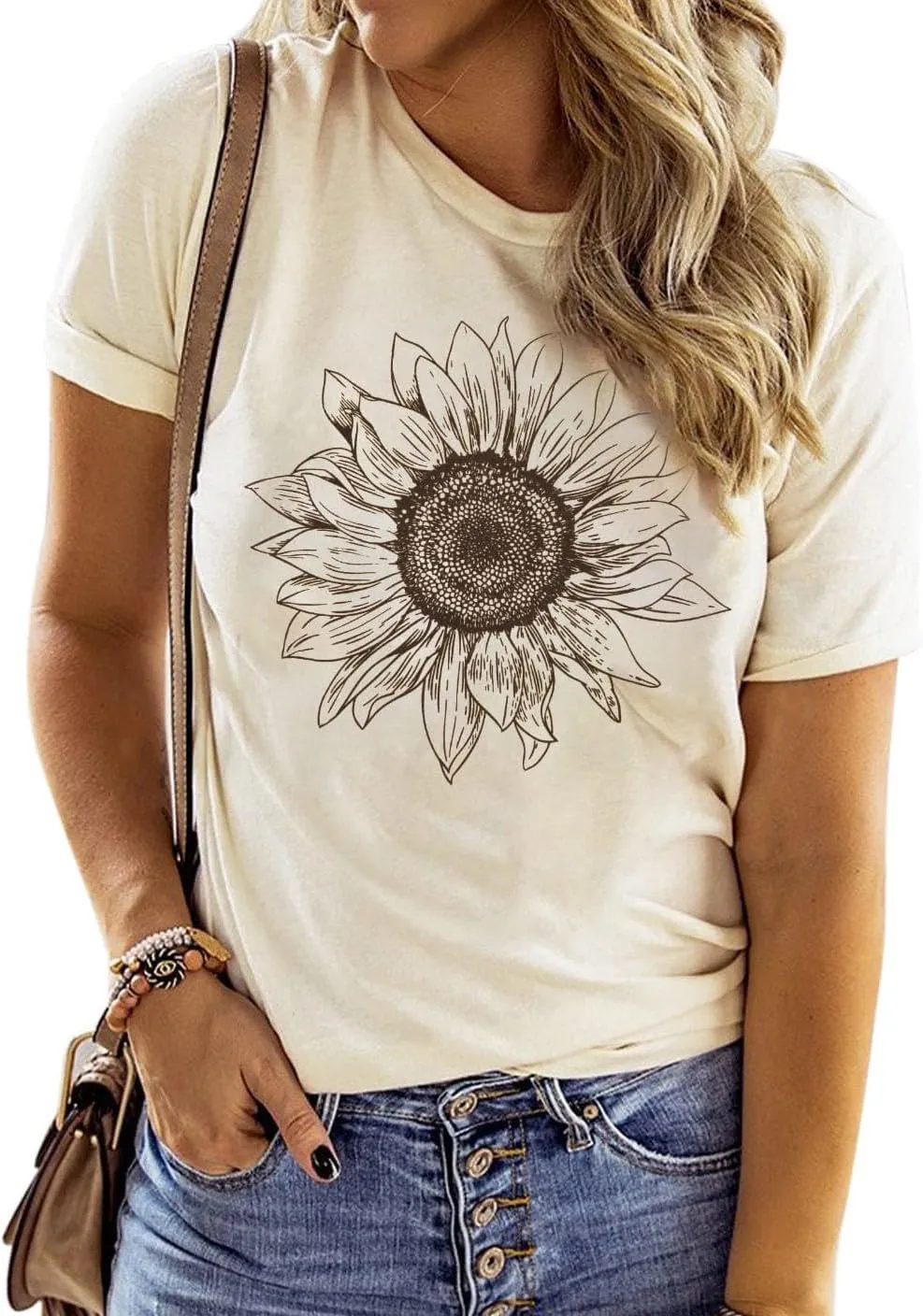 Sunflower Shirts for Women Cute Graphic Tee Shirts Letter Print Funny Tee Shirts Top