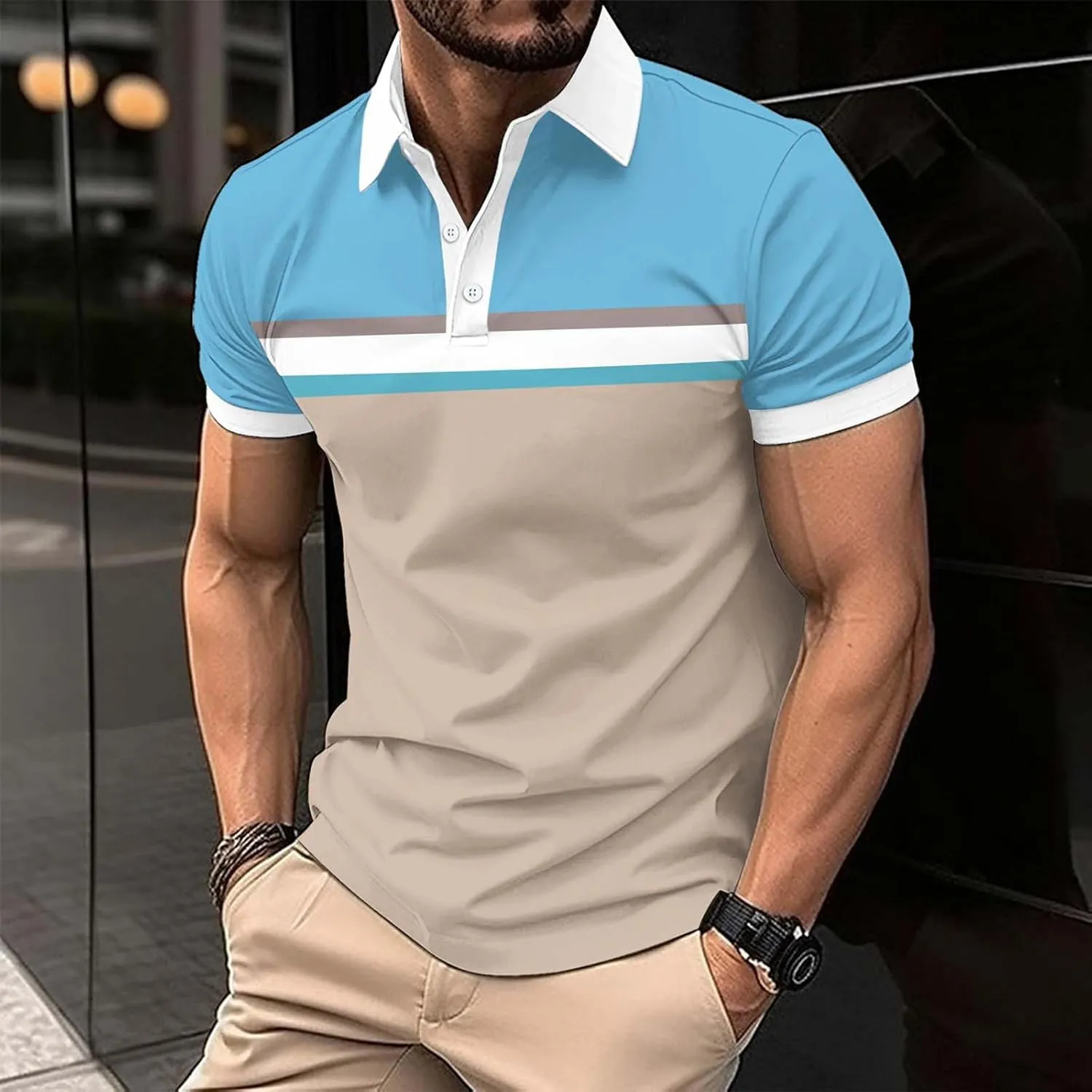 T Shirts for Man and Summer Casual Short Sleeved Buttons Lapel Solid Color Short Sleeved T Shirt Tops Mens Golf Polo