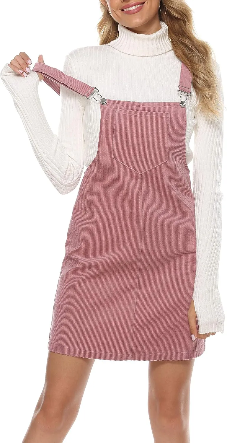 Tanming Women's Corduroy A Line Cute Jumper Pinafore Bib Overall Mini Dress Skirt
