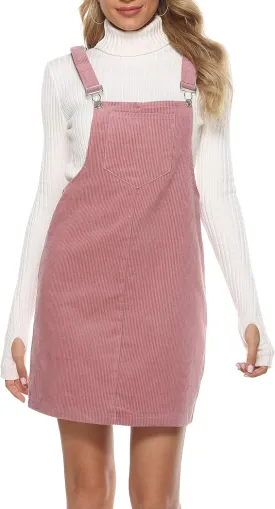 Tanming Women's Corduroy A Line Cute Jumper Pinafore Bib Overall Mini Dress Skirt