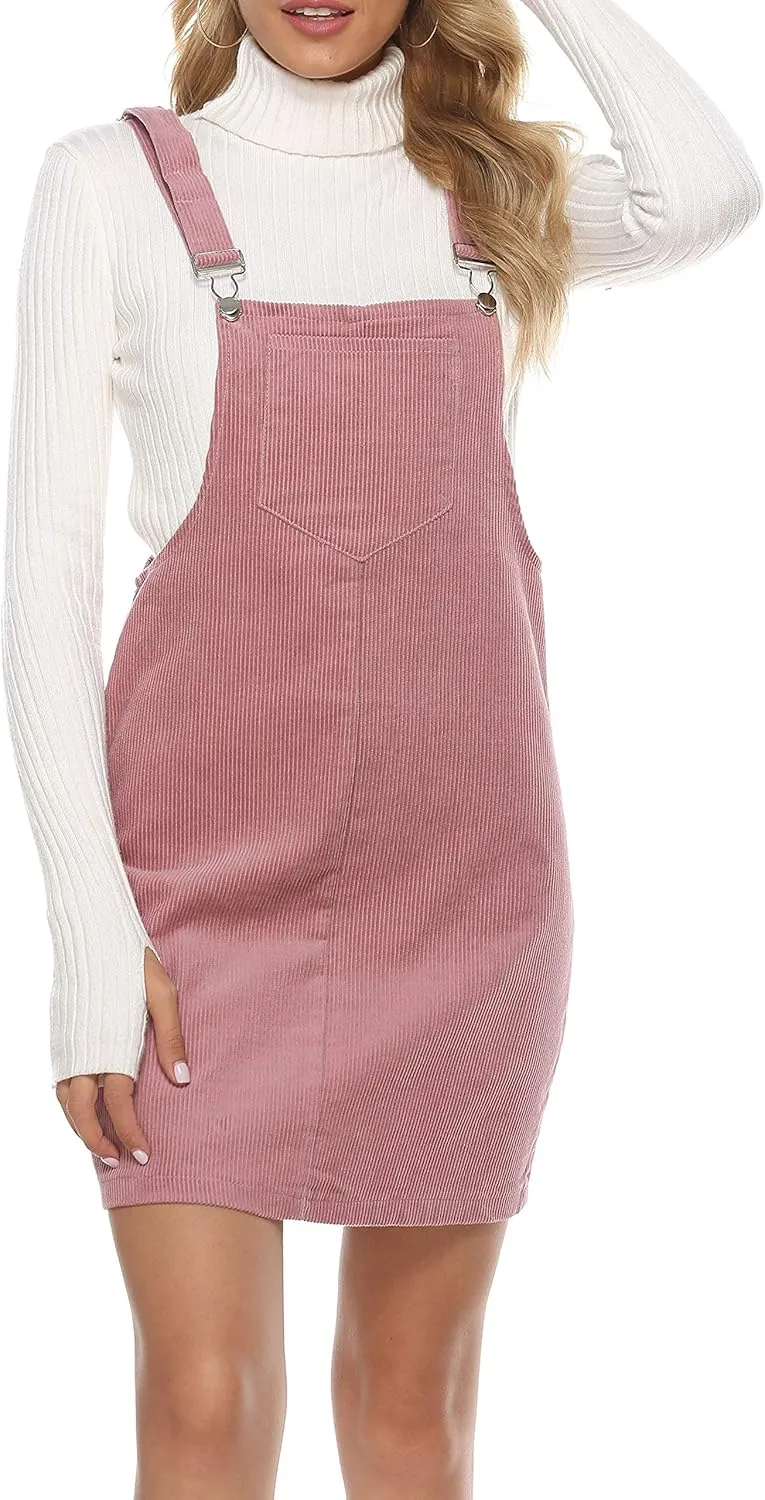 Tanming Women's Corduroy A Line Cute Jumper Pinafore Bib Overall Mini Dress Skirt