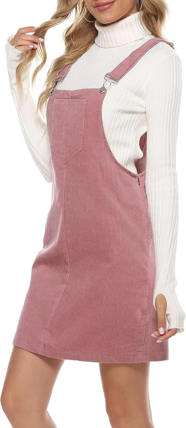 Tanming Women's Corduroy A Line Cute Jumper Pinafore Bib Overall Mini Dress Skirt