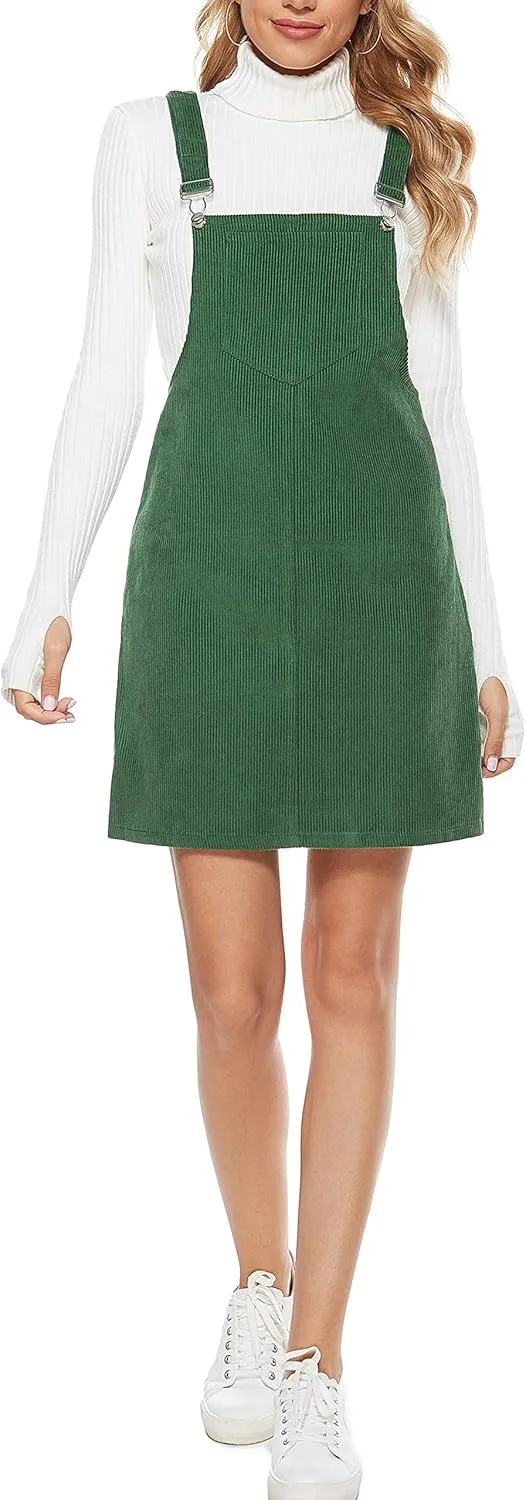 Tanming Women's Corduroy A Line Cute Jumper Pinafore Bib Overall Mini Dress Skirt