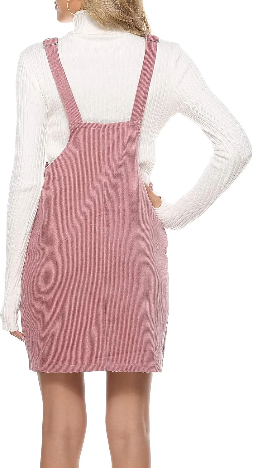 Tanming Women's Corduroy A Line Cute Jumper Pinafore Bib Overall Mini Dress Skirt