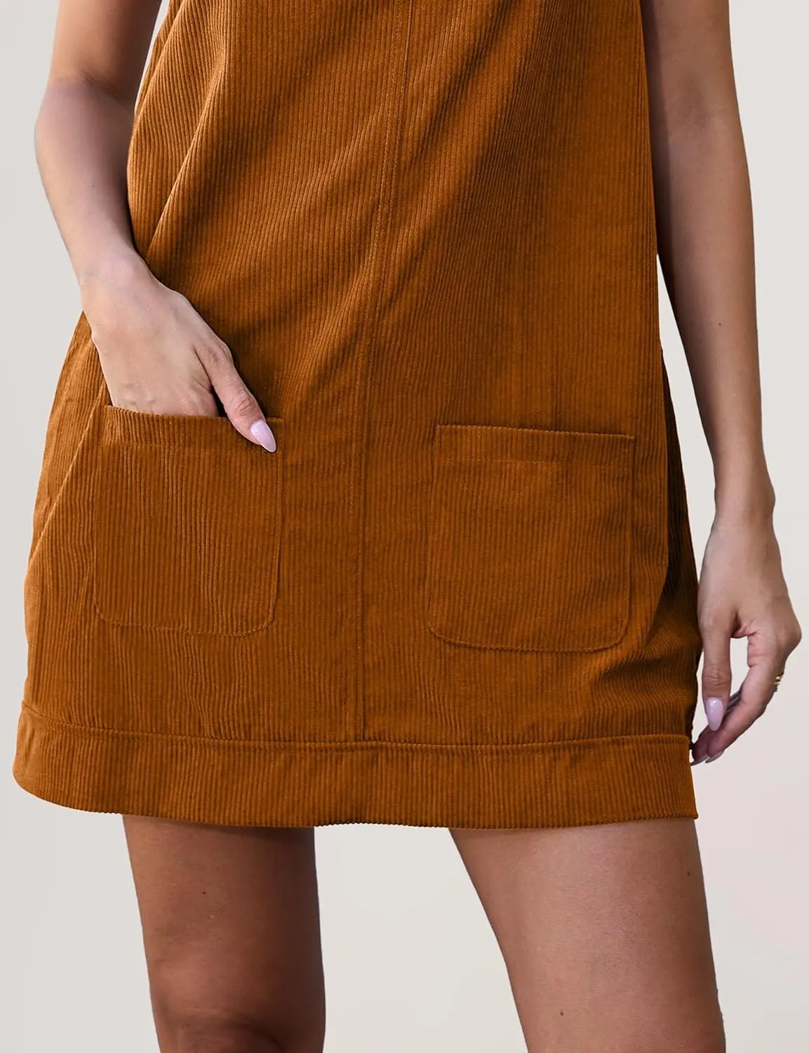 TBA Corduroy Overall Dress for Women Round Neck Skirtall Jumper A Line Mini Romper Pinafore with Pockets