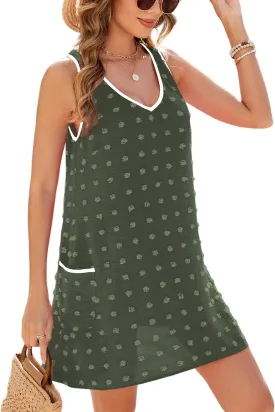 Urchics Swimsuit Coverup for Women 2025 Summer Beach Bathing Suit Cover Up Swiss Dot Sleeveless V Neck Tank Mini Sun Dress