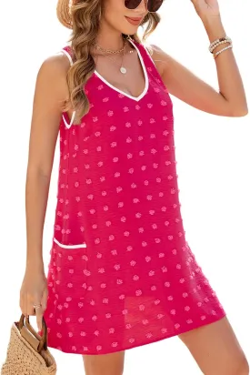 Urchics Swimsuit Coverup for Women 2025 Summer Beach Bathing Suit Cover Up Swiss Dot Sleeveless V Neck Tank Mini Sun Dress