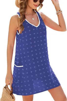 Urchics Swimsuit Coverup for Women 2025 Summer Beach Bathing Suit Cover Up Swiss Dot Sleeveless V Neck Tank Mini Sun Dress
