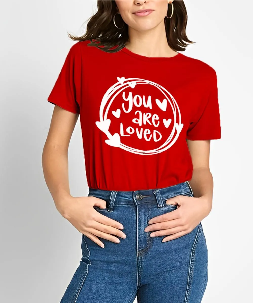Valentines Shirts Women Funny You are Loved Letter Print T Shirt Love Graphic Short Sleeve Gift Tops for Lover