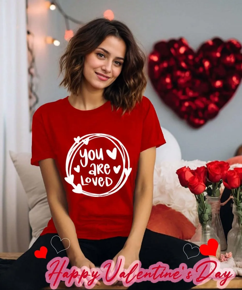 Valentines Shirts Women Funny You are Loved Letter Print T Shirt Love Graphic Short Sleeve Gift Tops for Lover