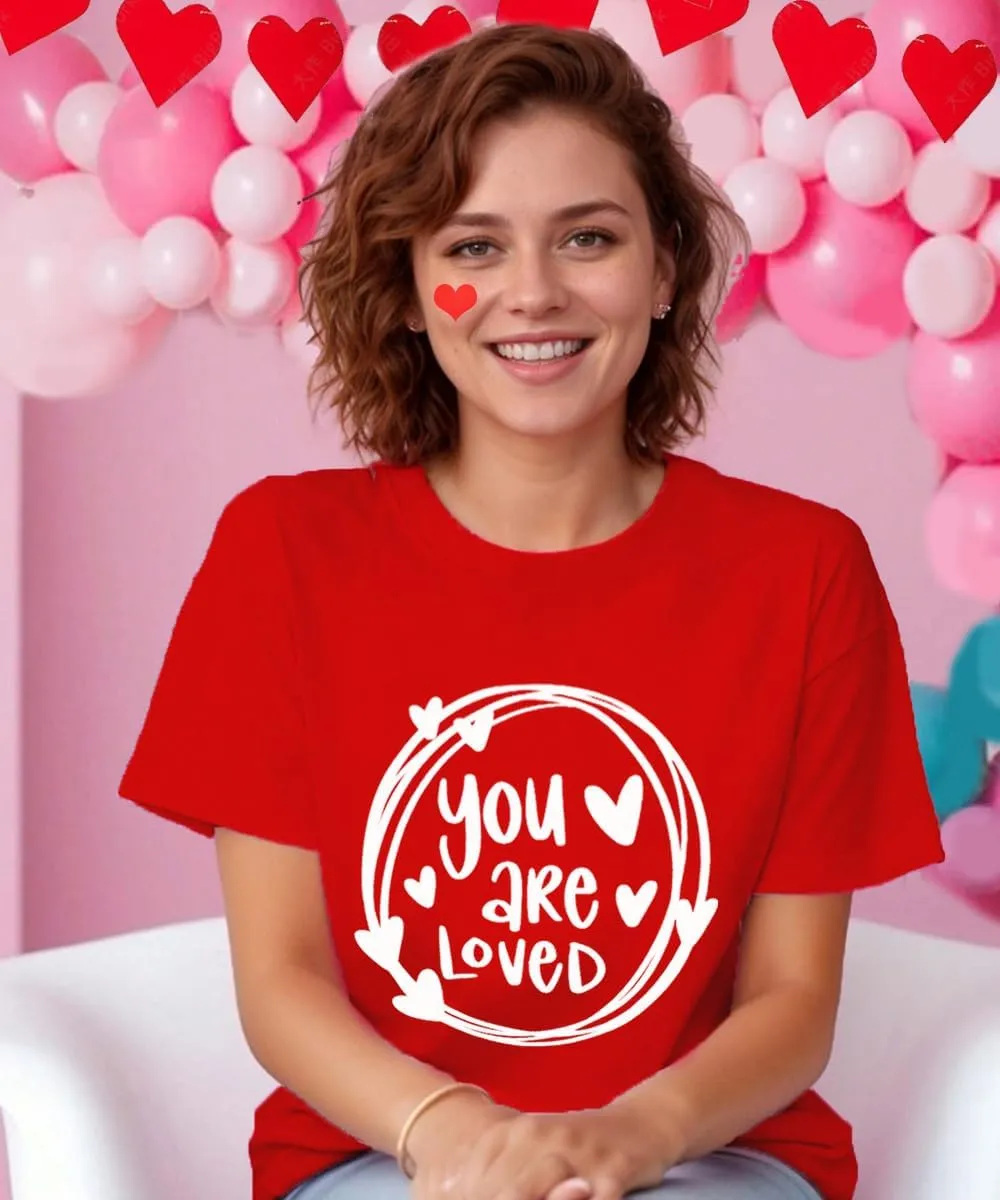 Valentines Shirts Women Funny You are Loved Letter Print T Shirt Love Graphic Short Sleeve Gift Tops for Lover