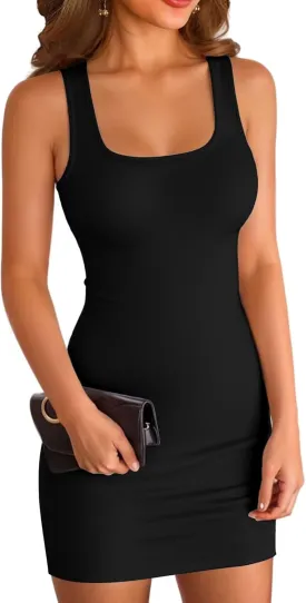VICHYIE Womens Summer Tank Dresses Ribbed Bodycon Mini Sleeveless Casual Slim Fitted Pencil Dresses