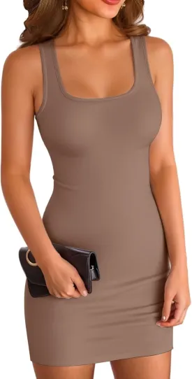 VICHYIE Womens Summer Tank Dresses Ribbed Bodycon Mini Sleeveless Casual Slim Fitted Pencil Dresses