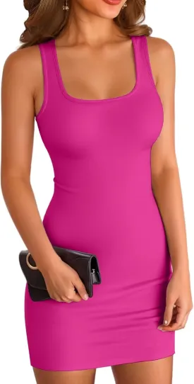 VICHYIE Womens Summer Tank Dresses Ribbed Bodycon Mini Sleeveless Casual Slim Fitted Pencil Dresses