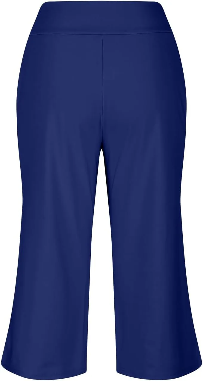 Wide Leg Cropped Pants for Women Drawstring Culottes with Pockets 2025 Summer Gaucho Palazzo Yoga Pants