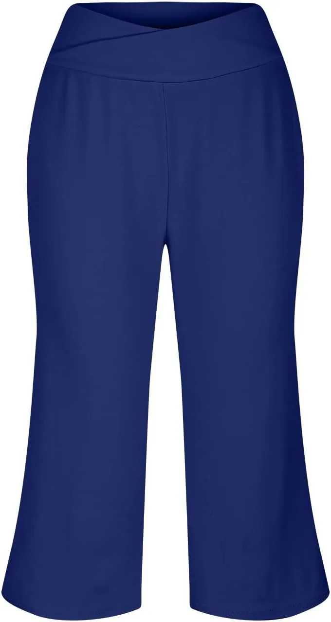 Wide Leg Cropped Pants for Women Drawstring Culottes with Pockets 2025 Summer Gaucho Palazzo Yoga Pants
