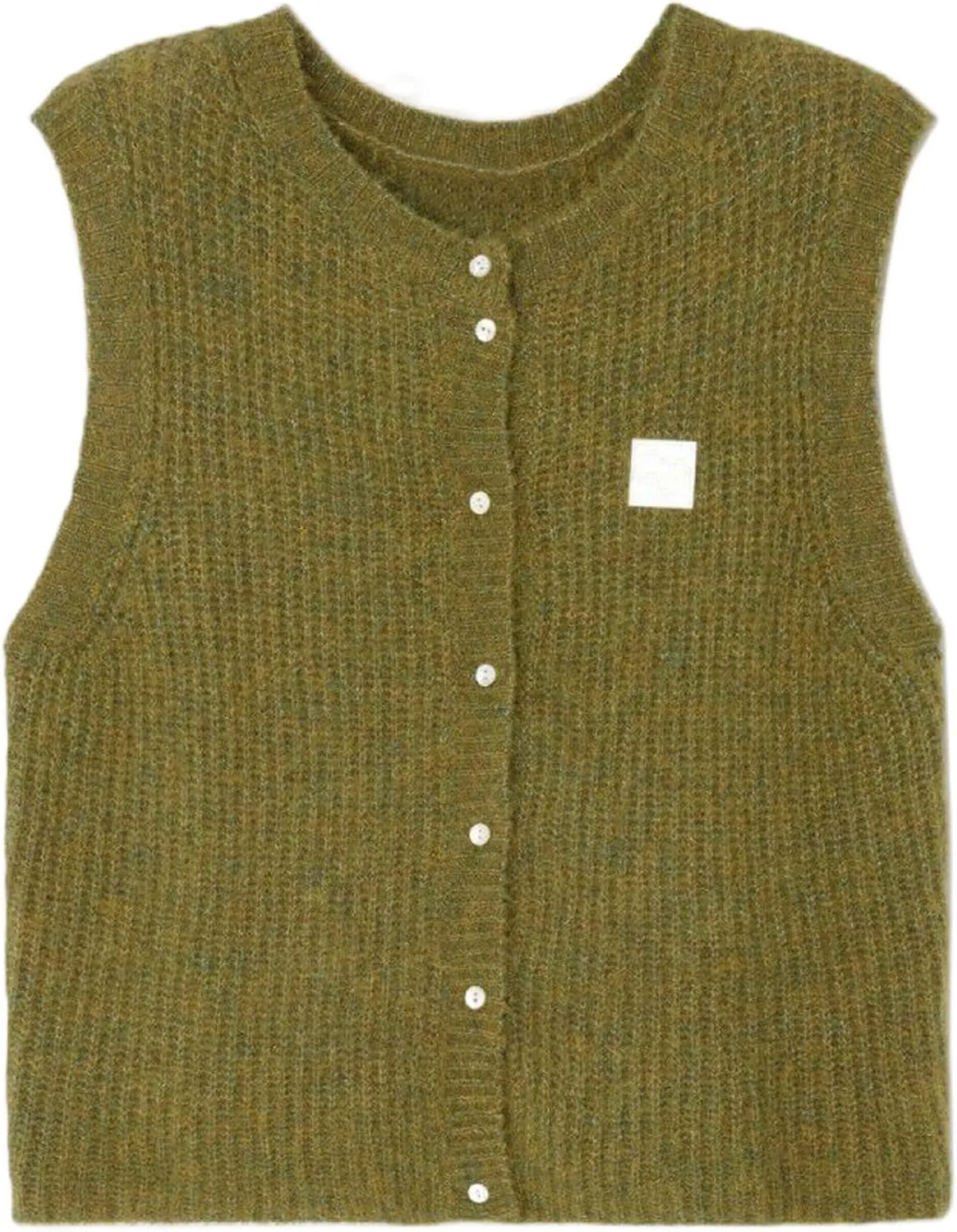 Women Chunky Button Sweater Vest Sleeveless Round Neck Rib Knitted Tank Top Y2k Knitted Cardigan Vest Shirt