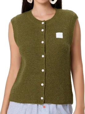 Women Chunky Button Sweater Vest Sleeveless Round Neck Rib Knitted Tank Top Y2k Knitted Cardigan Vest Shirt