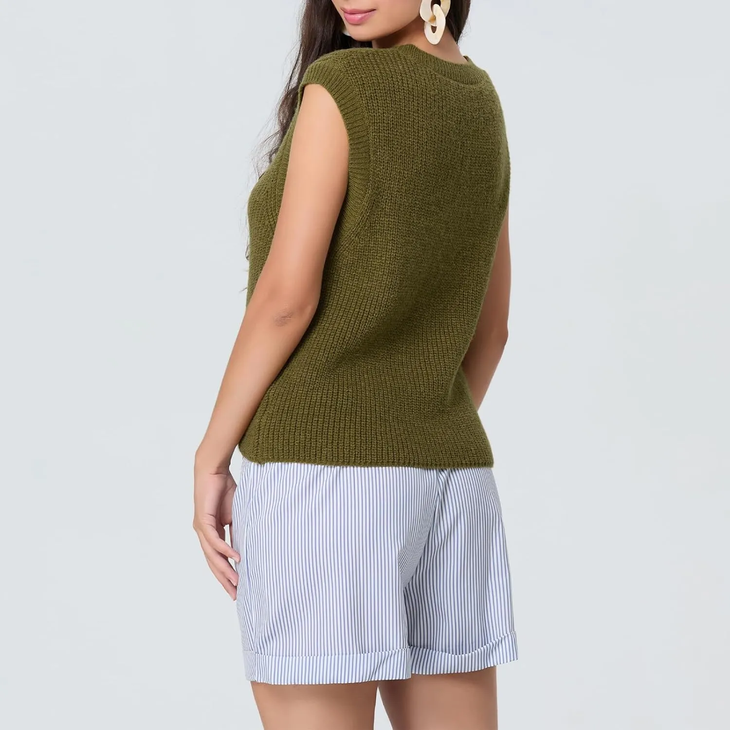 Women Chunky Button Sweater Vest Sleeveless Round Neck Rib Knitted Tank Top Y2k Knitted Cardigan Vest Shirt