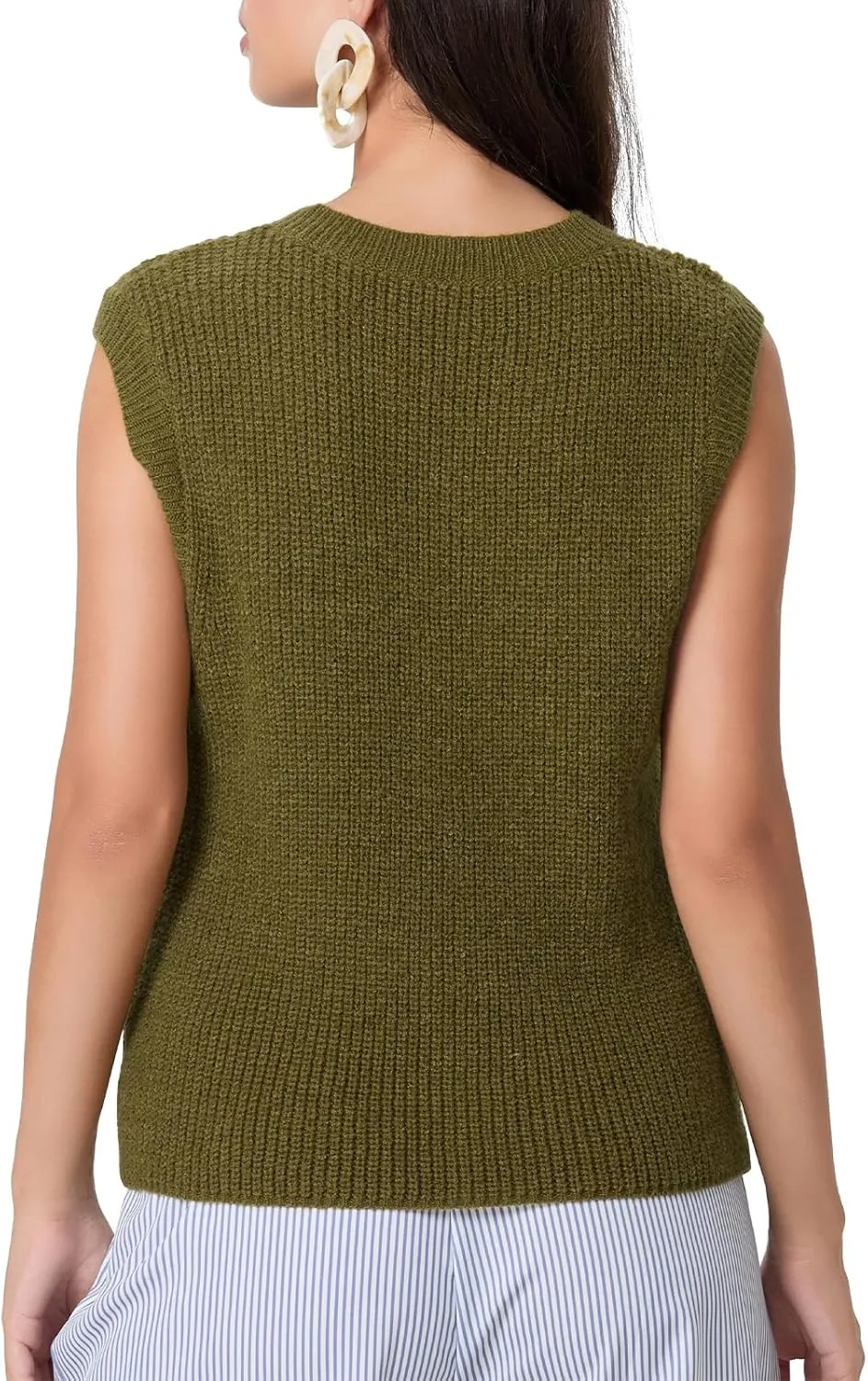 Women Chunky Button Sweater Vest Sleeveless Round Neck Rib Knitted Tank Top Y2k Knitted Cardigan Vest Shirt