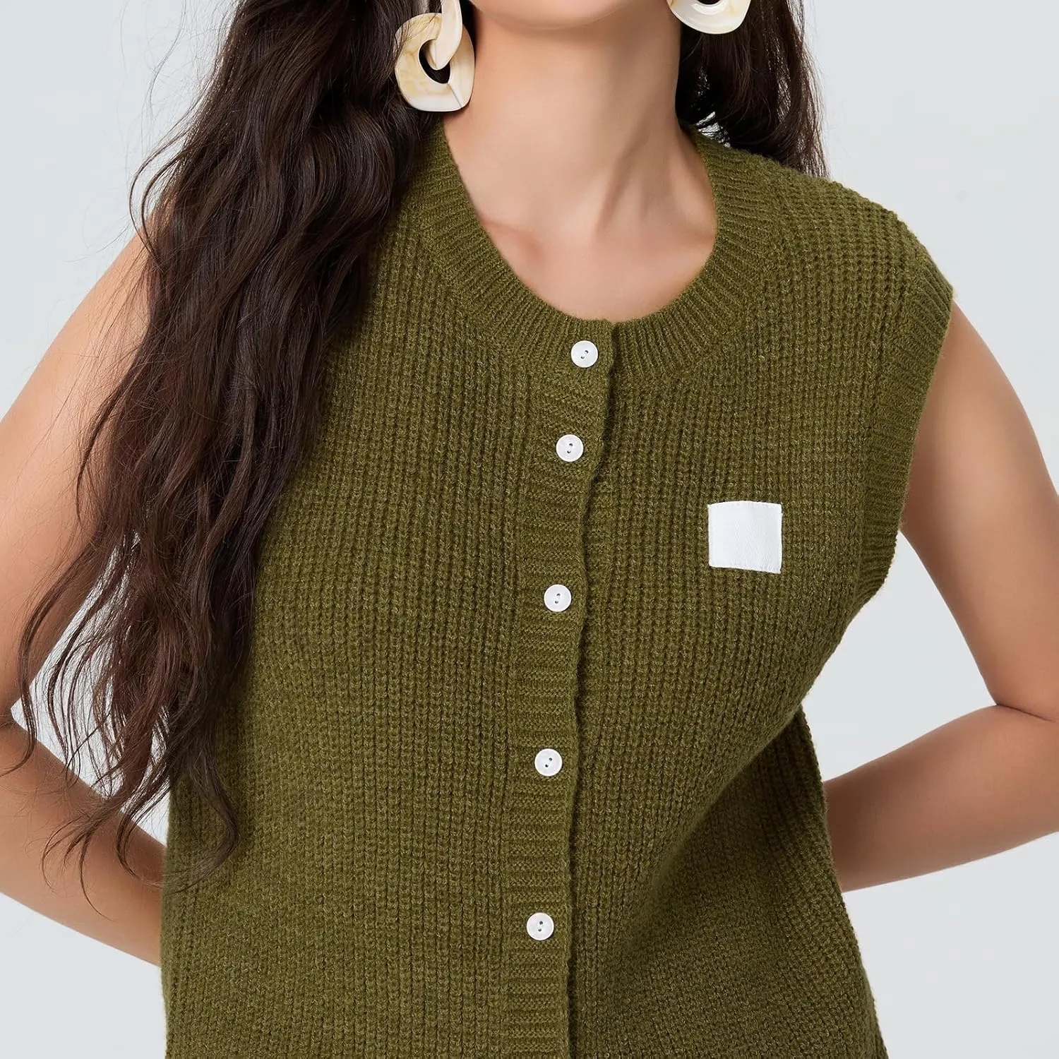 Women Chunky Button Sweater Vest Sleeveless Round Neck Rib Knitted Tank Top Y2k Knitted Cardigan Vest Shirt