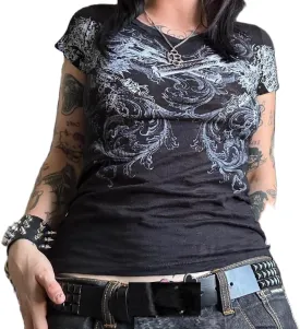 Women Grunge Graphic Short Sleeve Tees Y2k Gothic Crew Neck T Shirts Vintage Aesthetic Emo Top 90s E-Girls Clothes