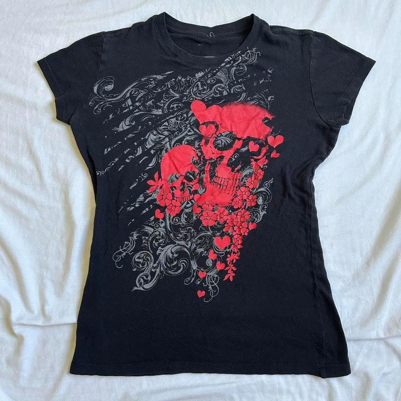 Women Grunge Graphic Short Sleeve Tees Y2k Gothic Crew Neck T Shirts Vintage Aesthetic Emo Top 90s E-Girls Clothes