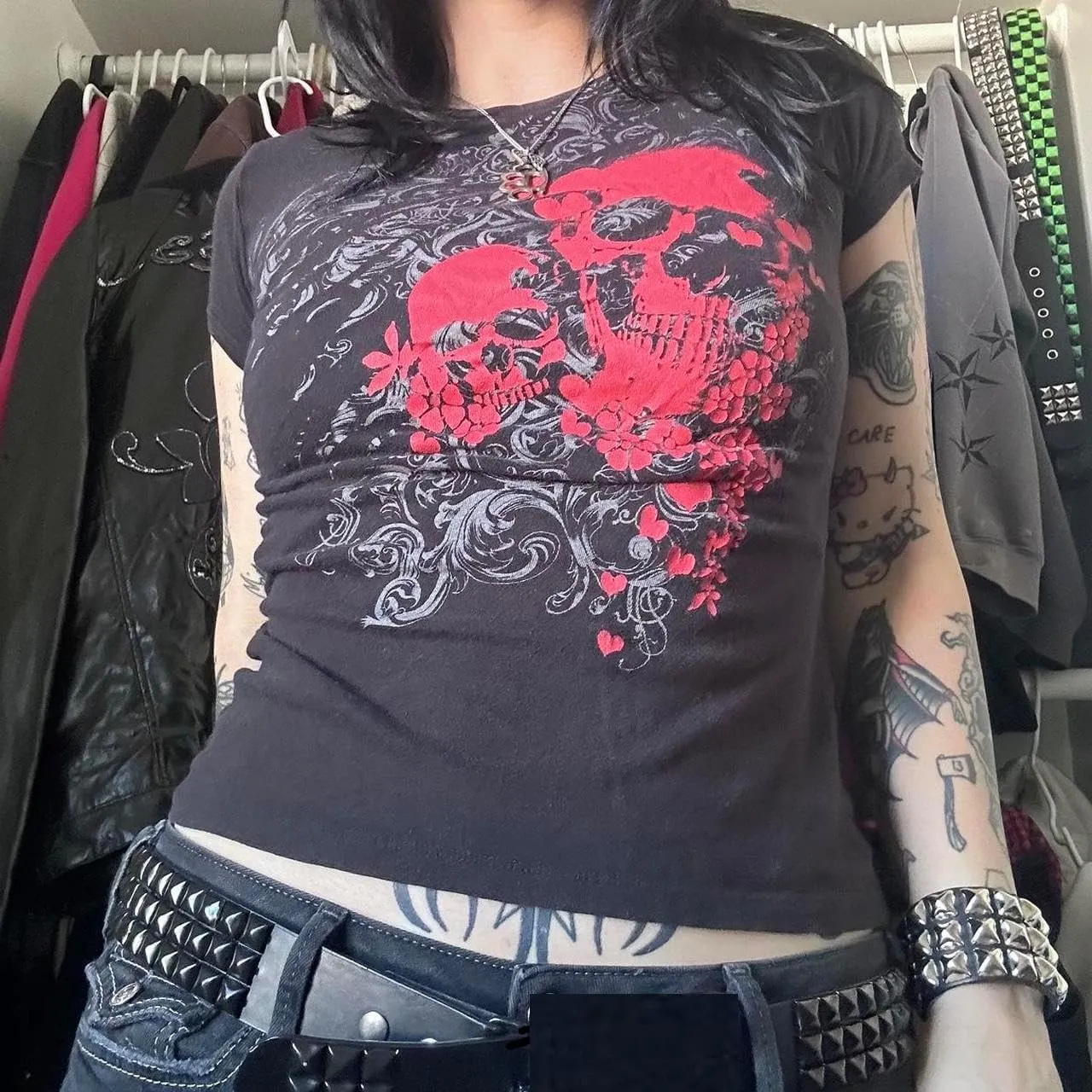 Women Grunge Graphic Short Sleeve Tees Y2k Gothic Crew Neck T Shirts Vintage Aesthetic Emo Top 90s E-Girls Clothes