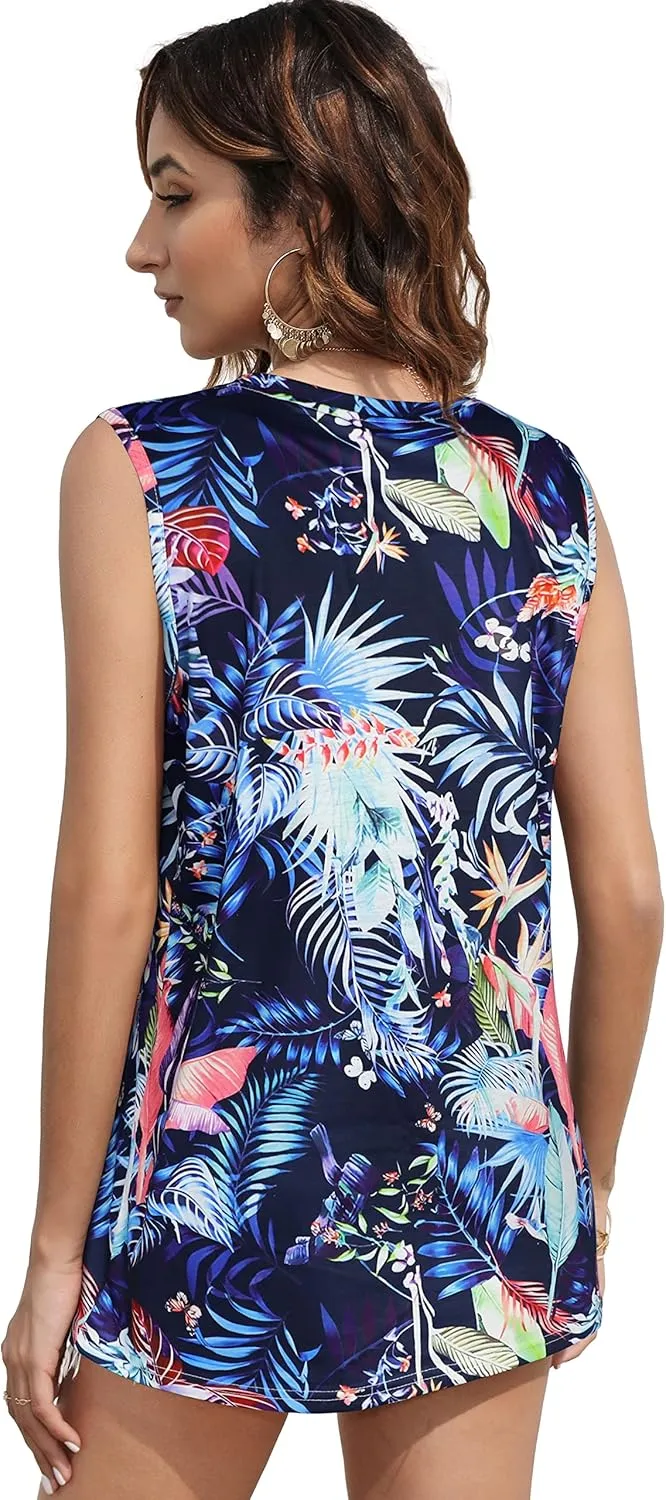 Women Summer Tops Sleeveless Tank Floral Casual Cute Loose Fit Cute T-Shirt Tunic