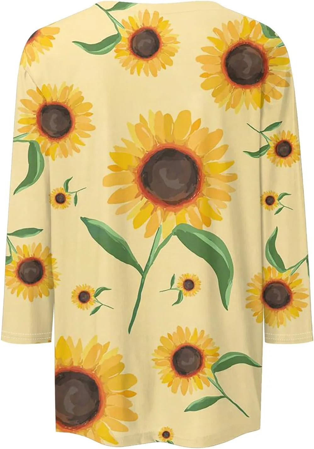 Women Tops Women's Casual 3/4 Length Sleeve Tunic Tops Casual Sunflower Print Loose Blouse Shirts with Leggings
