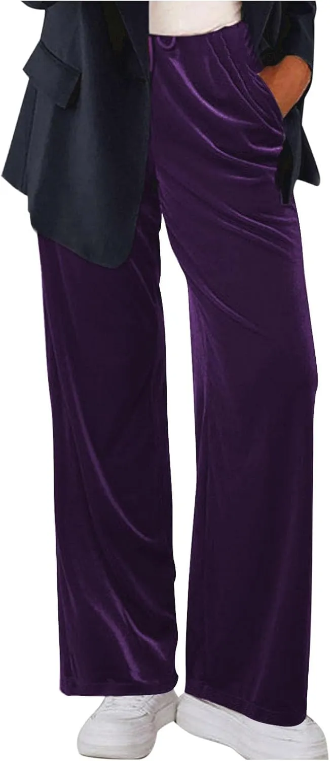 Women Velour Pants Soft Velvet Sweatpants Straight Leg Athletic Joggers Casual Lounge Pajama Pants with Pockets