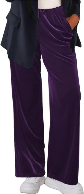 Women Velour Pants Soft Velvet Sweatpants Straight Leg Athletic Joggers Casual Lounge Pajama Pants with Pockets