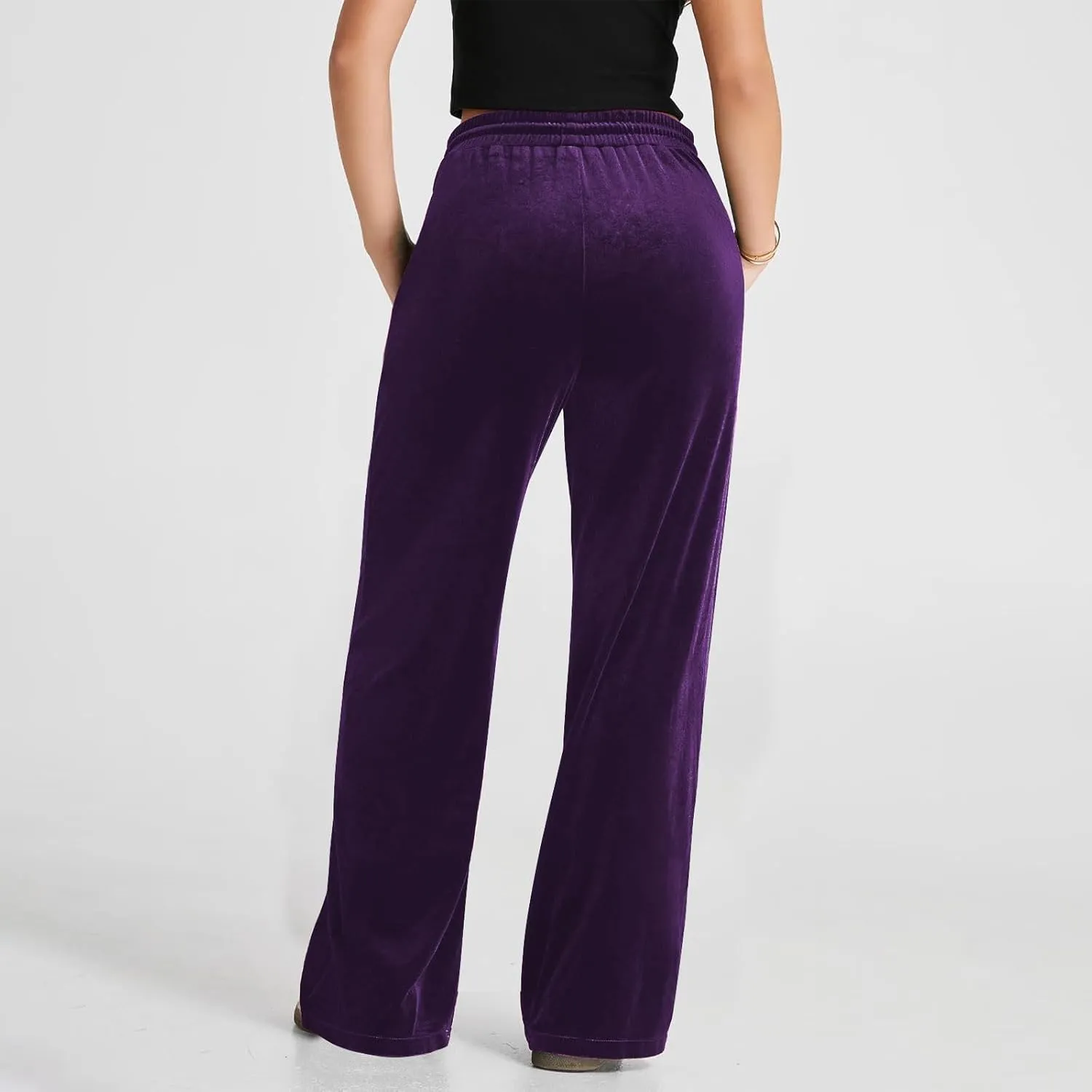 Women Velour Pants Soft Velvet Sweatpants Straight Leg Athletic Joggers Casual Lounge Pajama Pants with Pockets